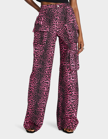 Betsey Johnson Featured - WILD IN PINK BUNDLE Women's Pink Leopard Cropped Jacket and Cargo Pant Set