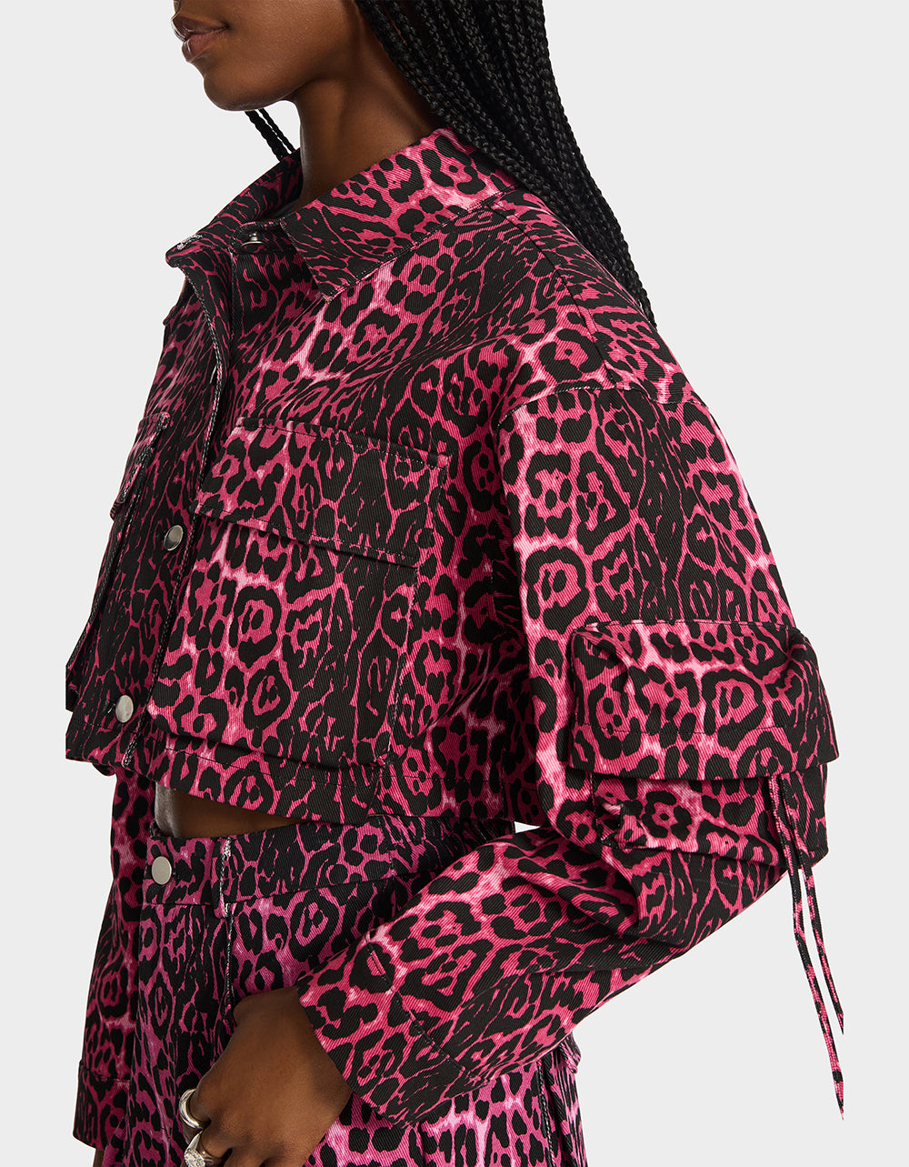 Betsey Johnson Featured - WILD IN PINK BUNDLE Women's Pink Leopard Cropped Jacket and Cargo Pant Set