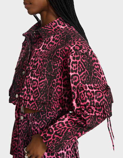 Betsey Johnson Featured - WILD IN PINK BUNDLE Women's Pink Leopard Cropped Jacket and Cargo Pant Set