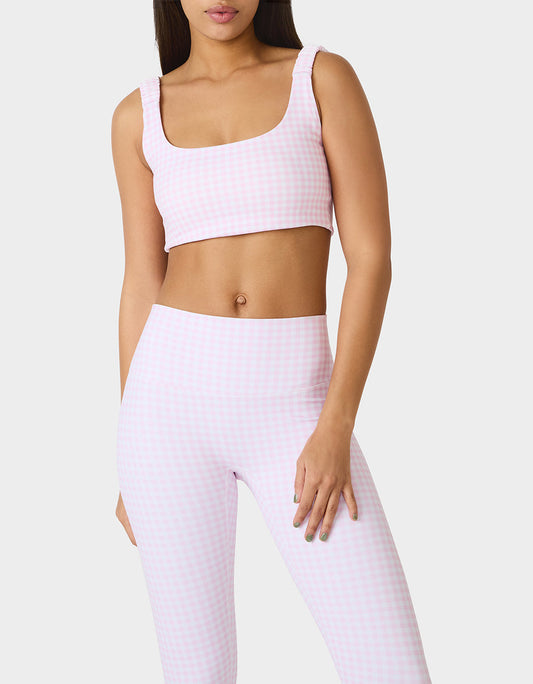 Betsey Johnson Special Offer - GINGHAM PRINT BRA TOP PINK MULTI Women's Activewear Pink Gingham Bra Top
