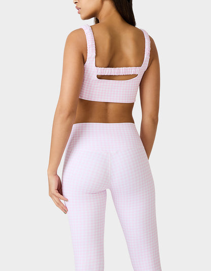 Betsey Johnson Special Offer - GINGHAM PRINT BRA TOP PINK MULTI Women's Activewear Pink Gingham Bra Top