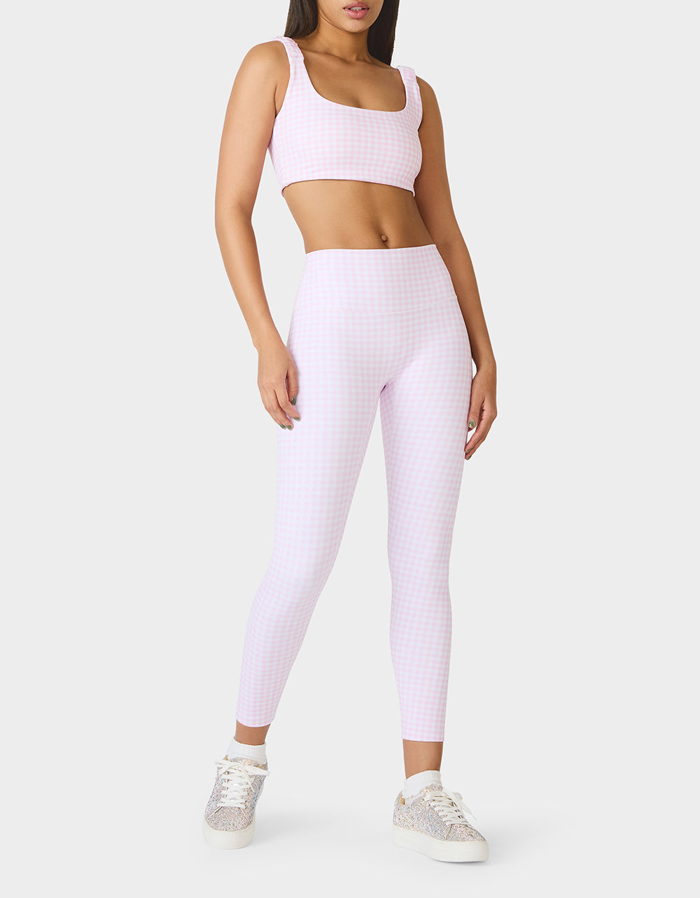 Betsey Johnson Special Offer - GINGHAM PRINT BRA TOP PINK MULTI Women's Activewear Pink Gingham Bra Top