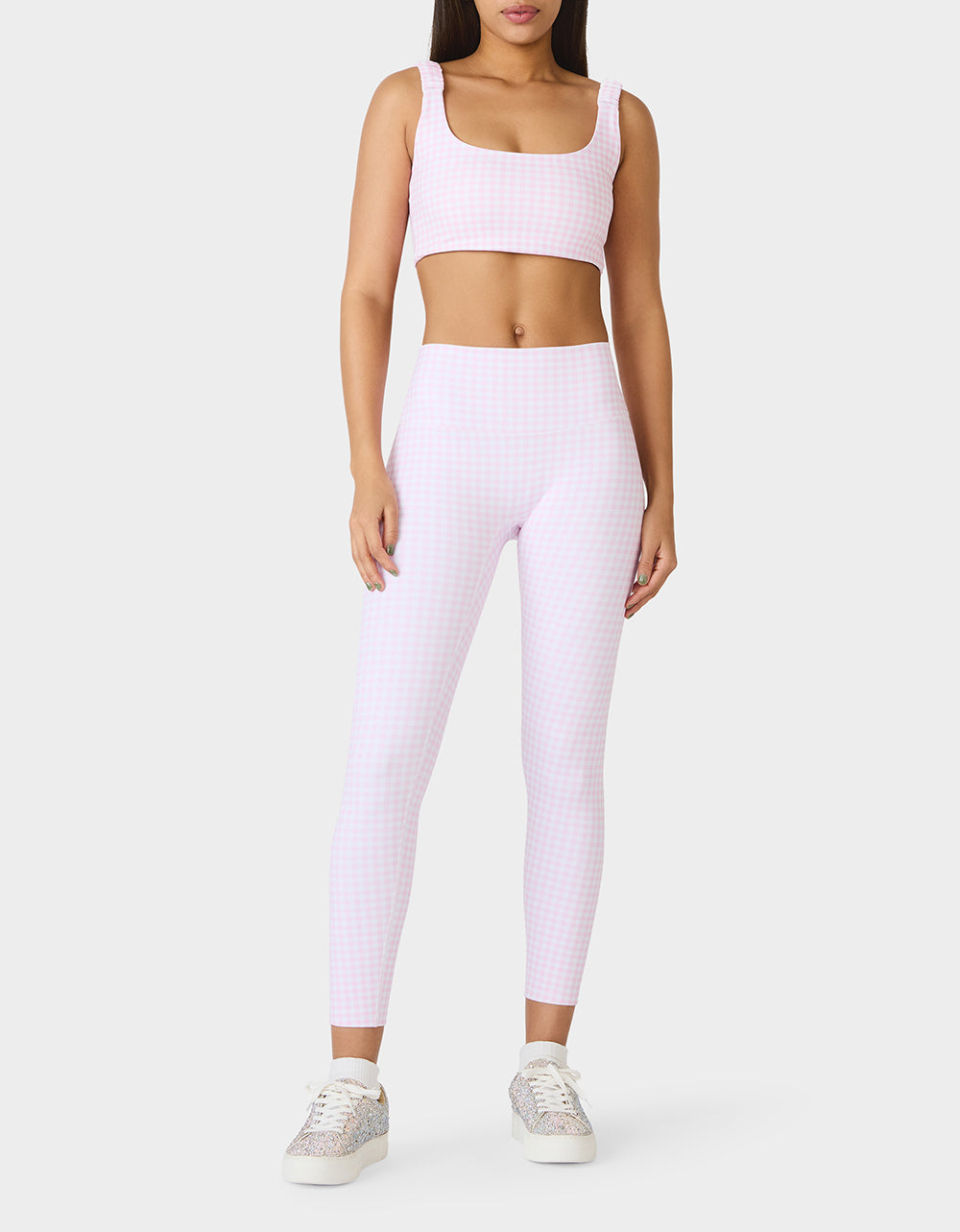 Betsey Johnson Special Offer - GINGHAM PRINT BRA TOP PINK MULTI Women's Activewear Pink Gingham Bra Top