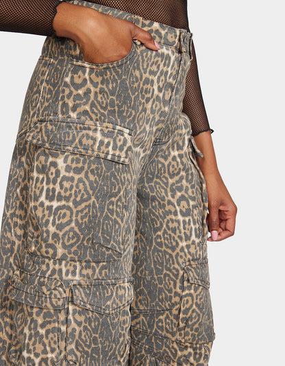 Betsey Johnson Featured - BARREL CARGO PANTS LEOPARD Women's Animal Print Pants