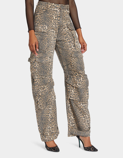 Betsey Johnson Featured - BARREL CARGO PANTS LEOPARD Women's Animal Print Pants