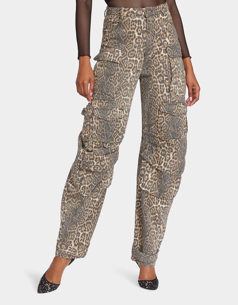Betsey Johnson Featured - BARREL CARGO PANTS LEOPARD Women's Animal Print Pants