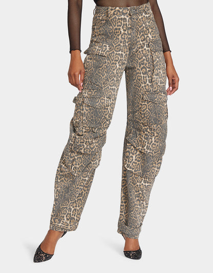 Betsey Johnson Featured - BARREL CARGO PANTS LEOPARD Women's Animal Print Pants
