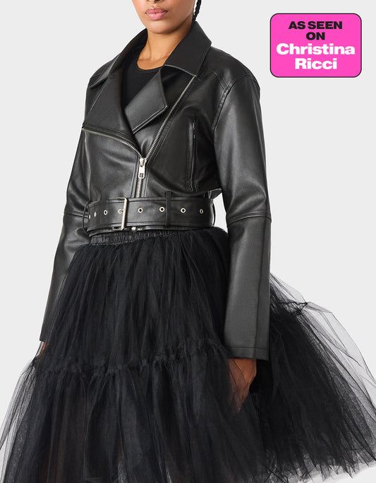 Betsey Johnson Special Offer - REBEL ROSE JACKET BLACK Women's Leather Long-Sleeved Jacket
