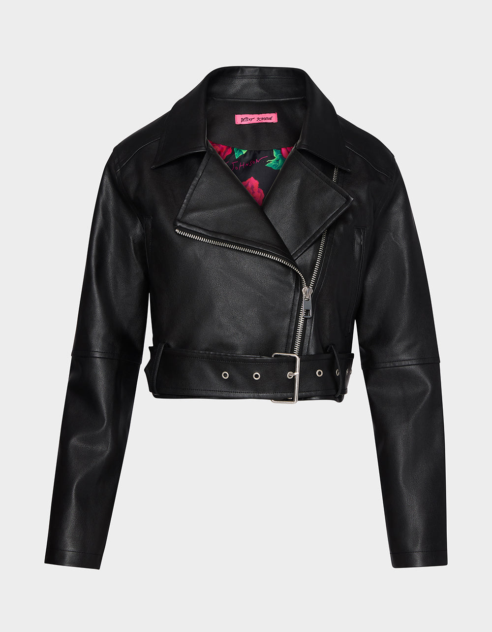 Betsey Johnson Special Offer - REBEL ROSE JACKET BLACK Women's Leather Long-Sleeved Jacket