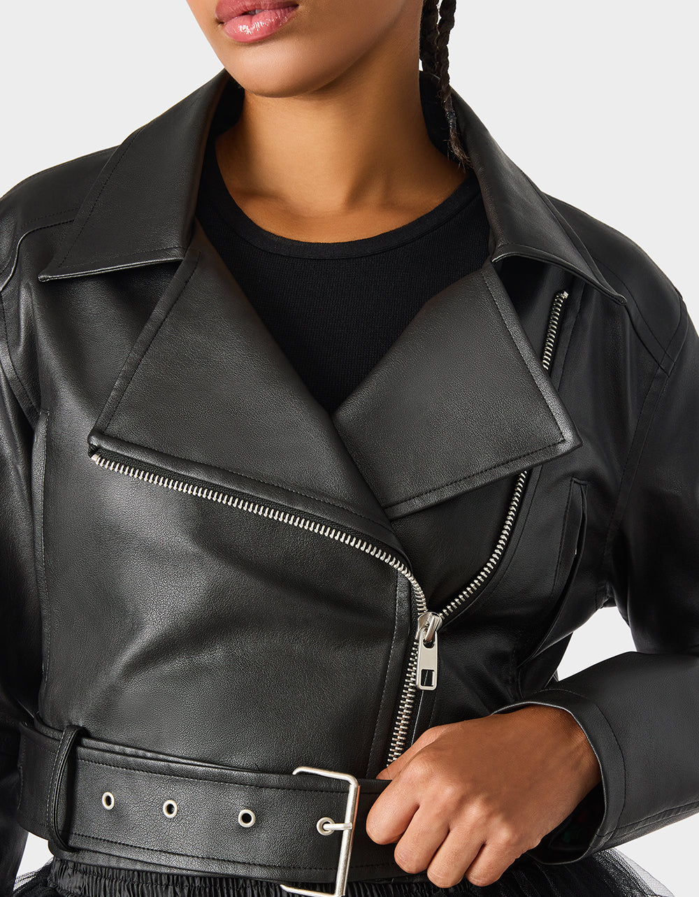 Betsey Johnson Special Offer - REBEL ROSE JACKET BLACK Women's Leather Long-Sleeved Jacket
