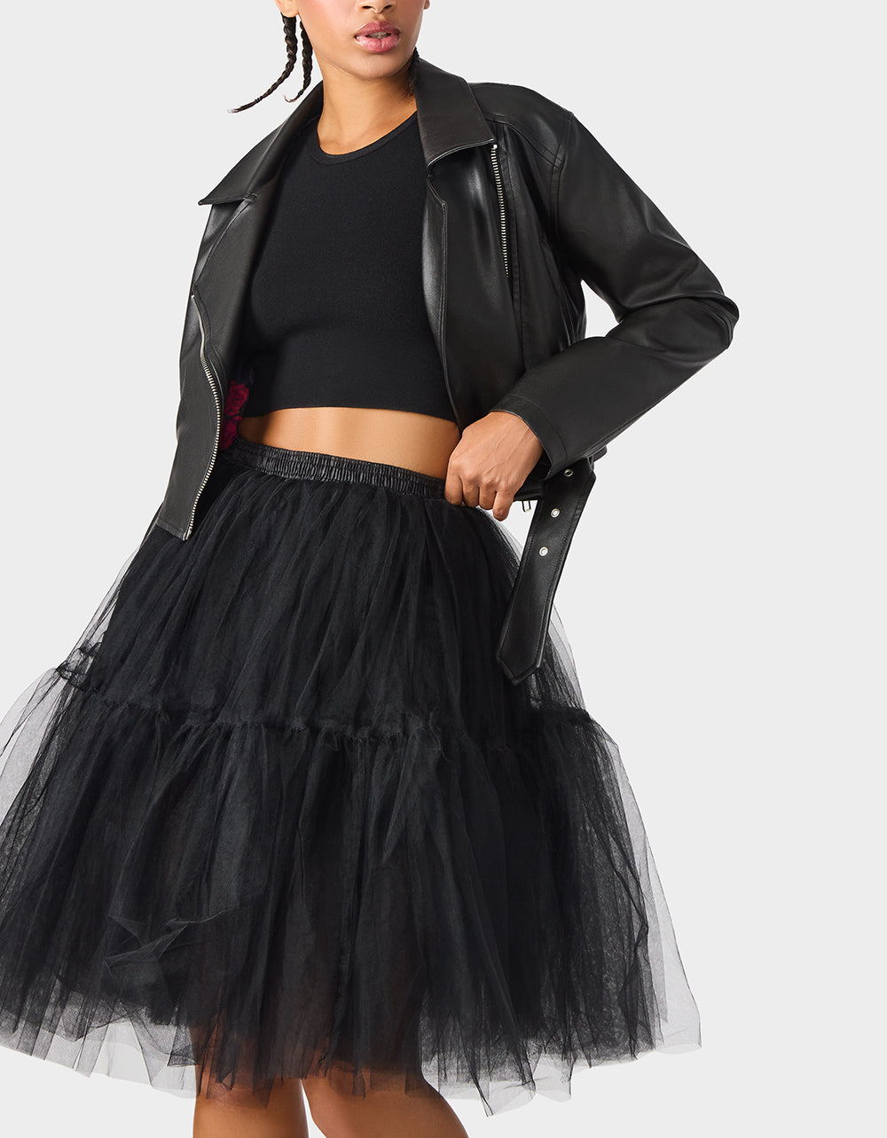 Betsey Johnson Special Offer - REBEL ROSE JACKET BLACK Women's Leather Long-Sleeved Jacket