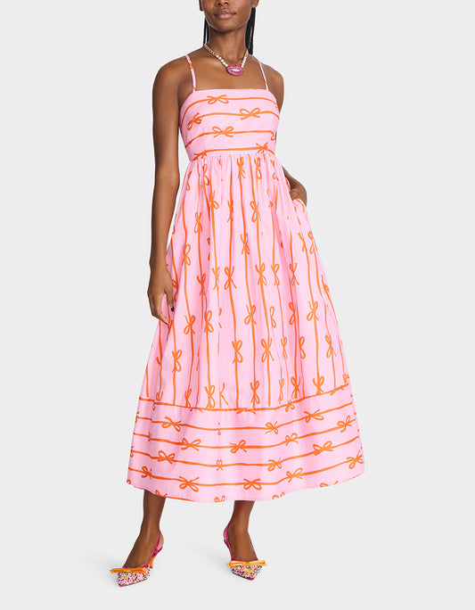 Betsey Johnson Sale - JORDY MAXI DRESS PINK MULTI Women's Flowy Bow Print Maxi Dress