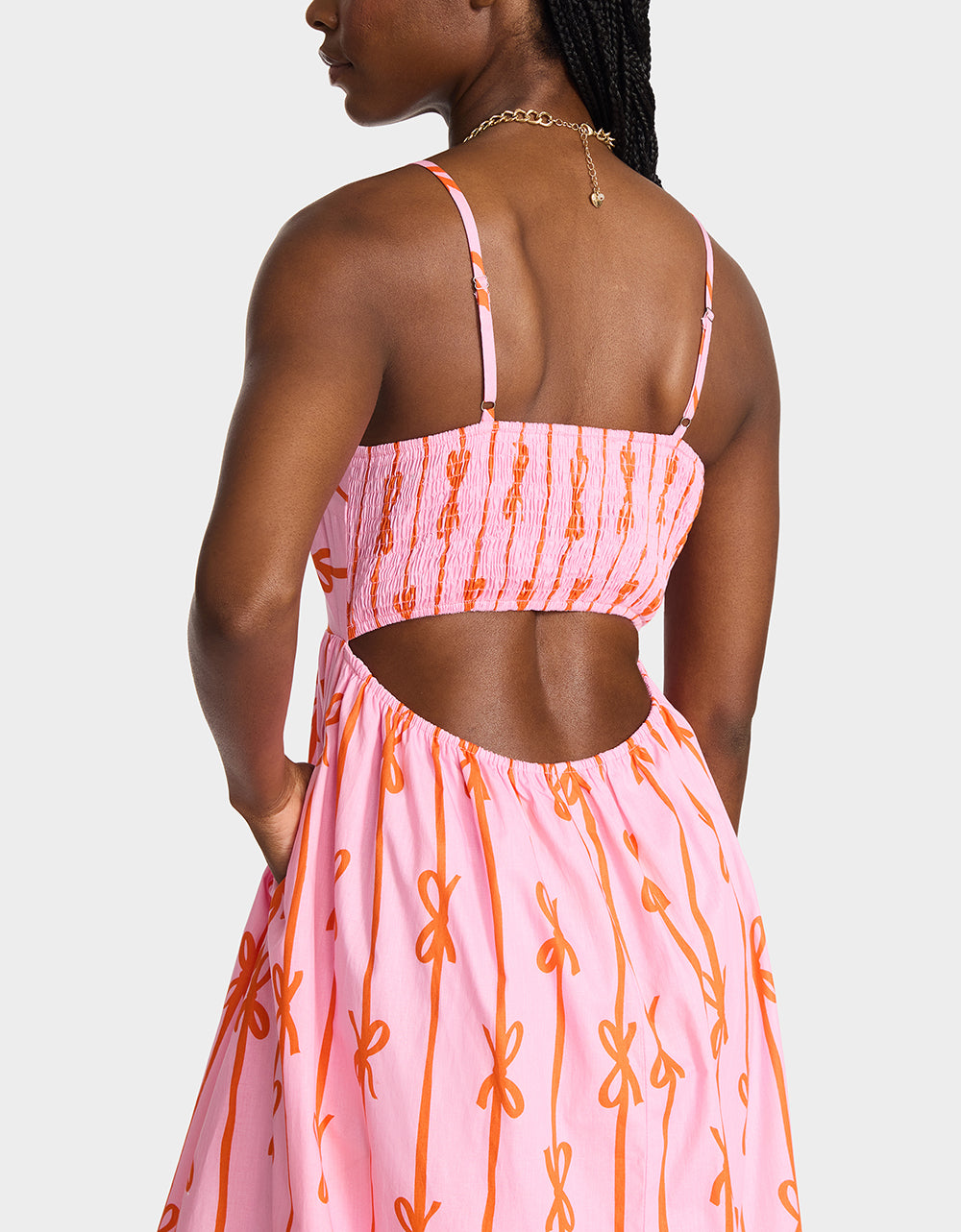 Betsey Johnson Sale - JORDY MAXI DRESS PINK MULTI Women's Flowy Bow Print Maxi Dress