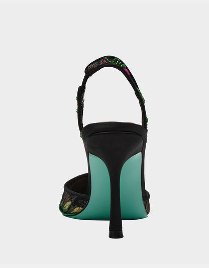 Betsey Johnson Essential - THE FLOWER CHILD HOLIDAY BUNDLE Women's Mini 3D Flower Dress Black and Floral Heel
