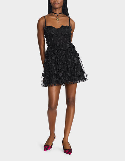 Betsey Johnson Essential - THE FLOWER CHILD HOLIDAY BUNDLE Women's Mini 3D Flower Dress Black and Floral Heel