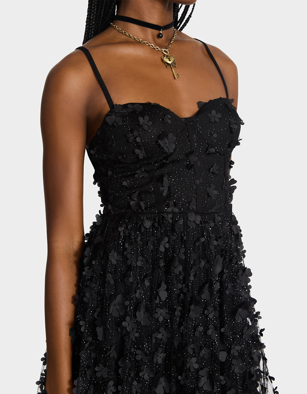 Betsey Johnson Essential - THE FLOWER CHILD HOLIDAY BUNDLE Women's Mini 3D Flower Dress Black and Floral Heel