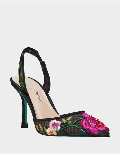 Betsey Johnson Essential - THE FLOWER CHILD HOLIDAY BUNDLE Women's Mini 3D Flower Dress Black and Floral Heel