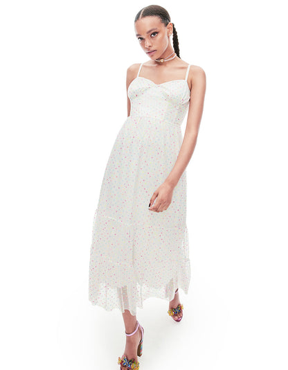 Betsey Johnson Essential - GARDEN VIBES CORSET MIDI DRESS WHITE MULTI