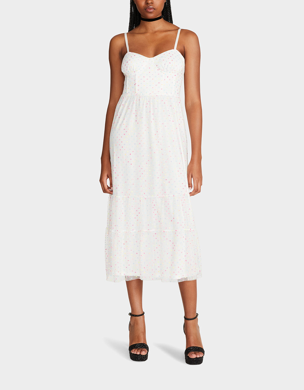 Betsey Johnson Essential - GARDEN VIBES CORSET MIDI DRESS WHITE MULTI