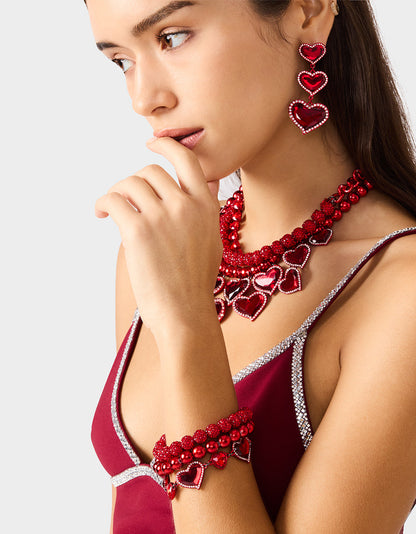 Betsey Johnson Trending - LOVE SPELL MULTI BRACELET RED Women's Valentine's Day Heart Bracelet