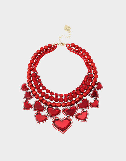 Betsey Johnson New - LOVE SPELL BIB NECKLACE RED Women's Valentines' Day Layered Heart Bib Necklace