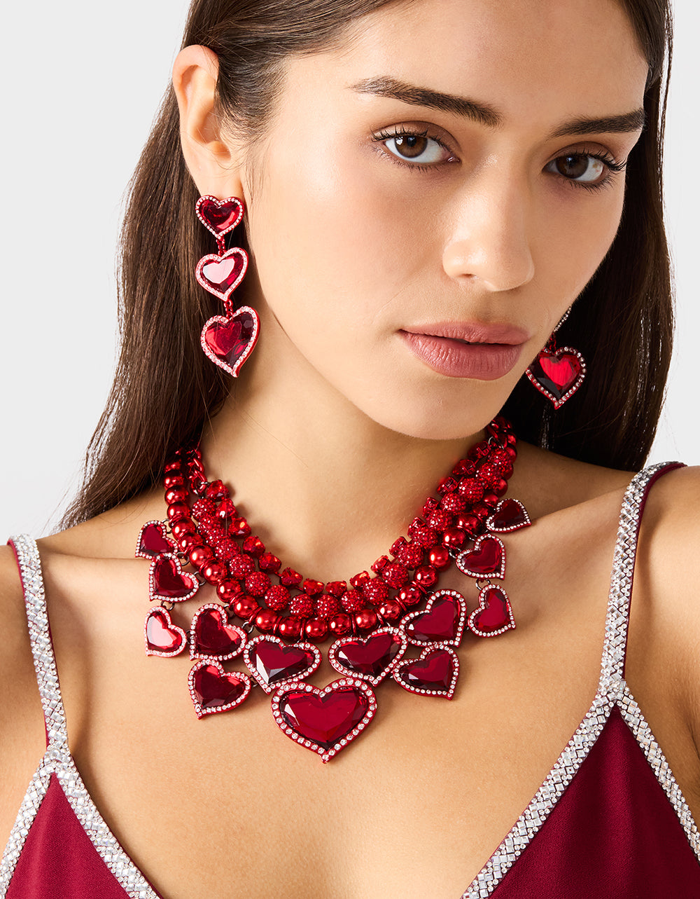 Betsey Johnson New - LOVE SPELL BIB NECKLACE RED Women's Valentines' Day Layered Heart Bib Necklace