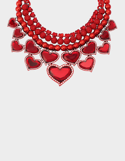 Betsey Johnson New - LOVE SPELL BIB NECKLACE RED Women's Valentines' Day Layered Heart Bib Necklace
