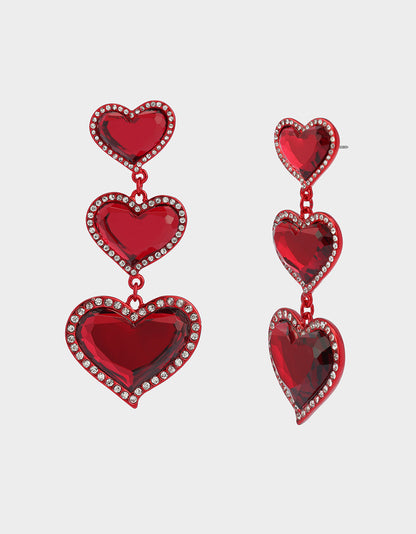 Betsey Johnson Classic - LOVE SPELL DROP EARRINGS RED Women's Valentine's Day Heart Rhinestone Drop Linear Earrings