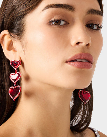 Betsey Johnson Classic - LOVE SPELL DROP EARRINGS RED Women's Valentine's Day Heart Rhinestone Drop Linear Earrings