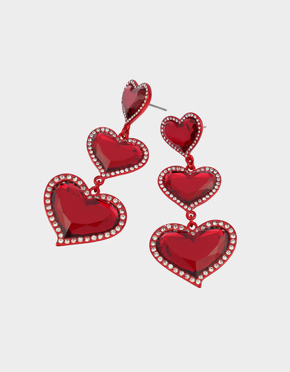 Betsey Johnson Classic - LOVE SPELL DROP EARRINGS RED Women's Valentine's Day Heart Rhinestone Drop Linear Earrings