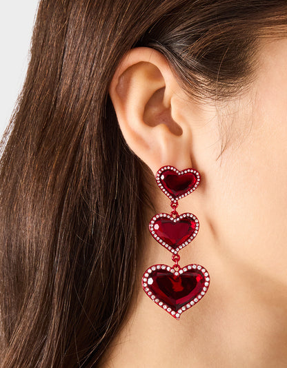 Betsey Johnson Classic - LOVE SPELL DROP EARRINGS RED Women's Valentine's Day Heart Rhinestone Drop Linear Earrings