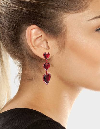 Betsey Johnson Classic - LOVE SPELL DROP EARRINGS RED Women's Valentine's Day Heart Rhinestone Drop Linear Earrings