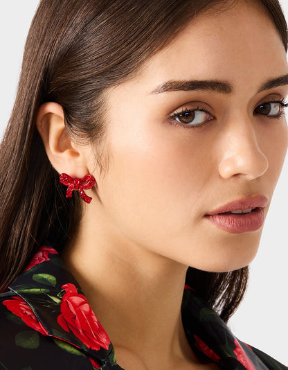 Betsey Johnson Signature - BOW STUD EARRINGS RED Women's Rhinestone Bow Stud Valentine's Day Earrings