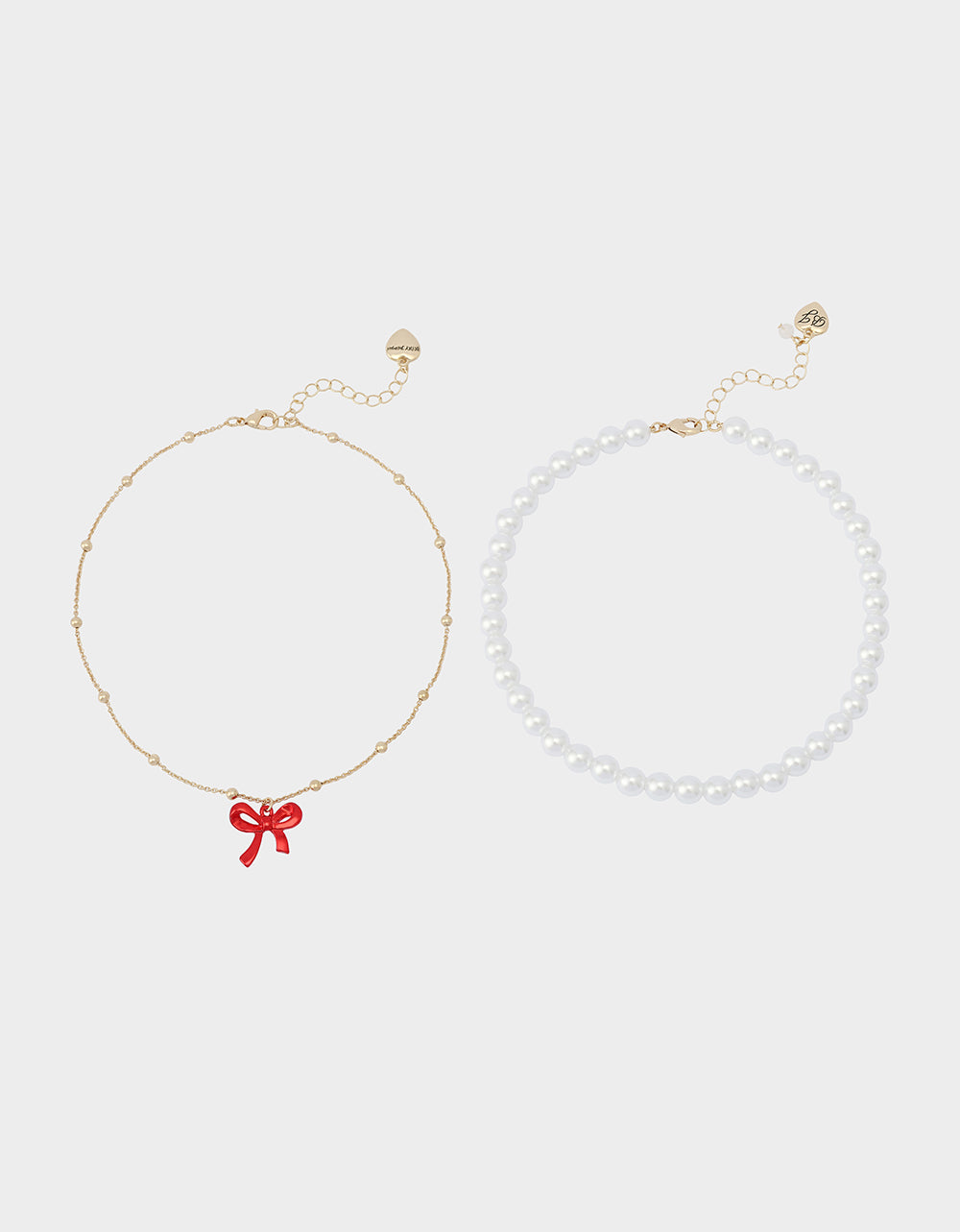 Betsey Johnson Hot Sale - PEARL BOW NECLAKCE SET RED Women's Pearl Bow Valentine's Day Necklace Set
