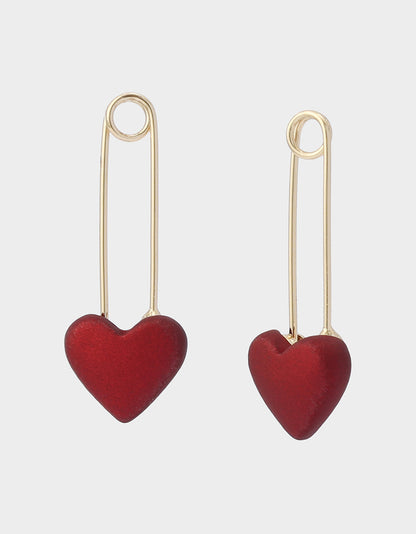 Betsey Johnson Hot Sale - HEART SAFETY PIN DROP EARRINGS RED Women's Valentine's Day Heart Pin Drop Earrings