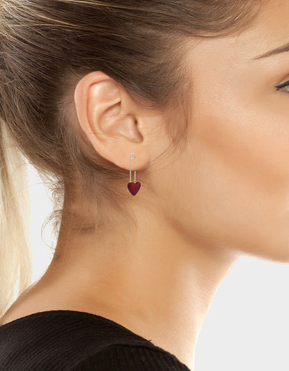 Betsey Johnson Hot Sale - HEART SAFETY PIN DROP EARRINGS RED Women's Valentine's Day Heart Pin Drop Earrings