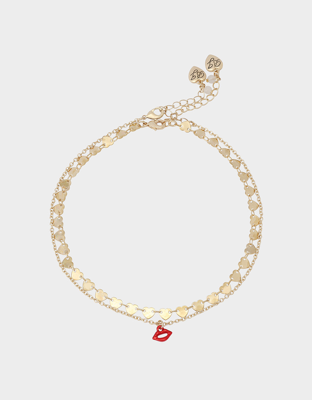 Betsey Johnson Classic - LIPS NECKLACE SET RED Women's Gold Heart Chain Lip Valentine's Day Necklace Set