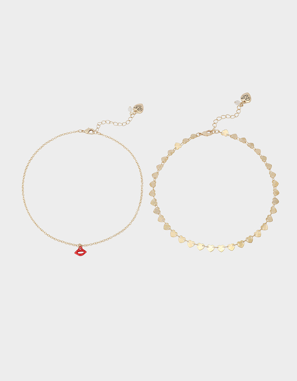 Betsey Johnson Classic - LIPS NECKLACE SET RED Women's Gold Heart Chain Lip Valentine's Day Necklace Set