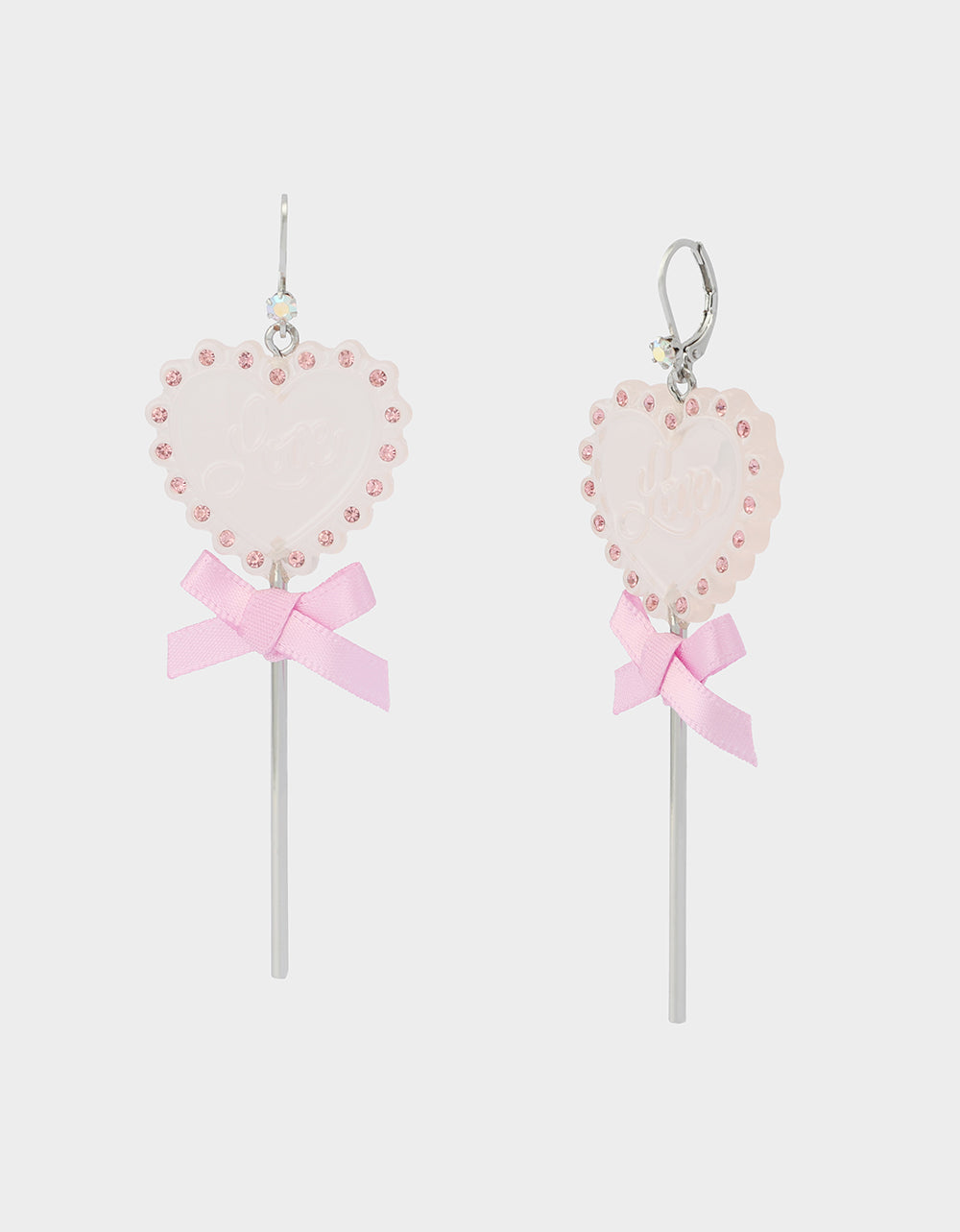 Betsey Johnson Trusted - LOLLIPOP DROP EARRINGS LIGHT PINK Women's Valentine's Day Heart Rhinestone Drop Earrings