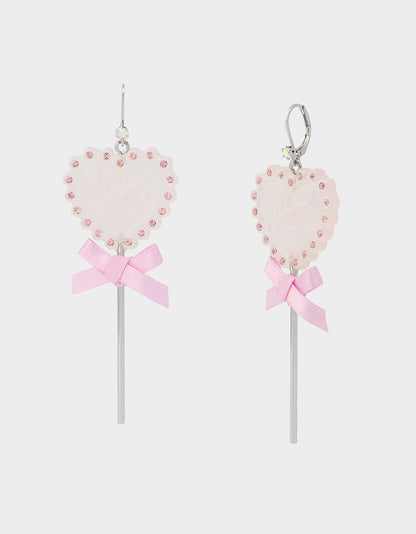 Betsey Johnson Trusted - LOLLIPOP DROP EARRINGS LIGHT PINK Women's Valentine's Day Heart Rhinestone Drop Earrings