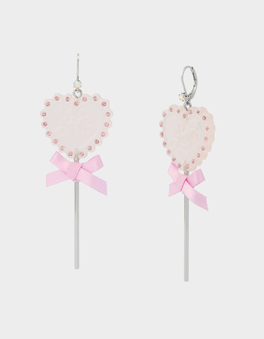 Betsey Johnson Trusted - LOLLIPOP DROP EARRINGS LIGHT PINK Women's Valentine's Day Heart Rhinestone Drop Earrings
