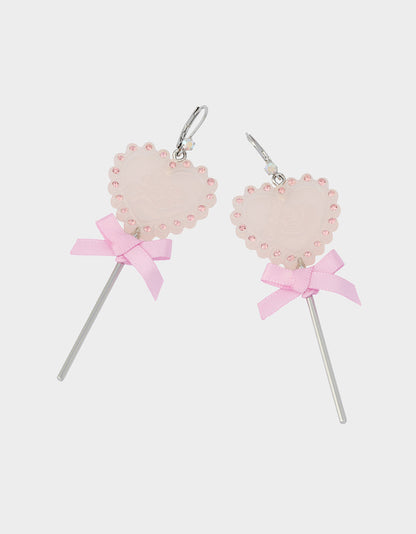 Betsey Johnson Trusted - LOLLIPOP DROP EARRINGS LIGHT PINK Women's Valentine's Day Heart Rhinestone Drop Earrings