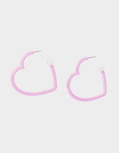 Betsey Johnson Exclusive - HEART HOOP EARRINGS PINK/WHITE Women's Valentine's Day Heart Hoop Earrings