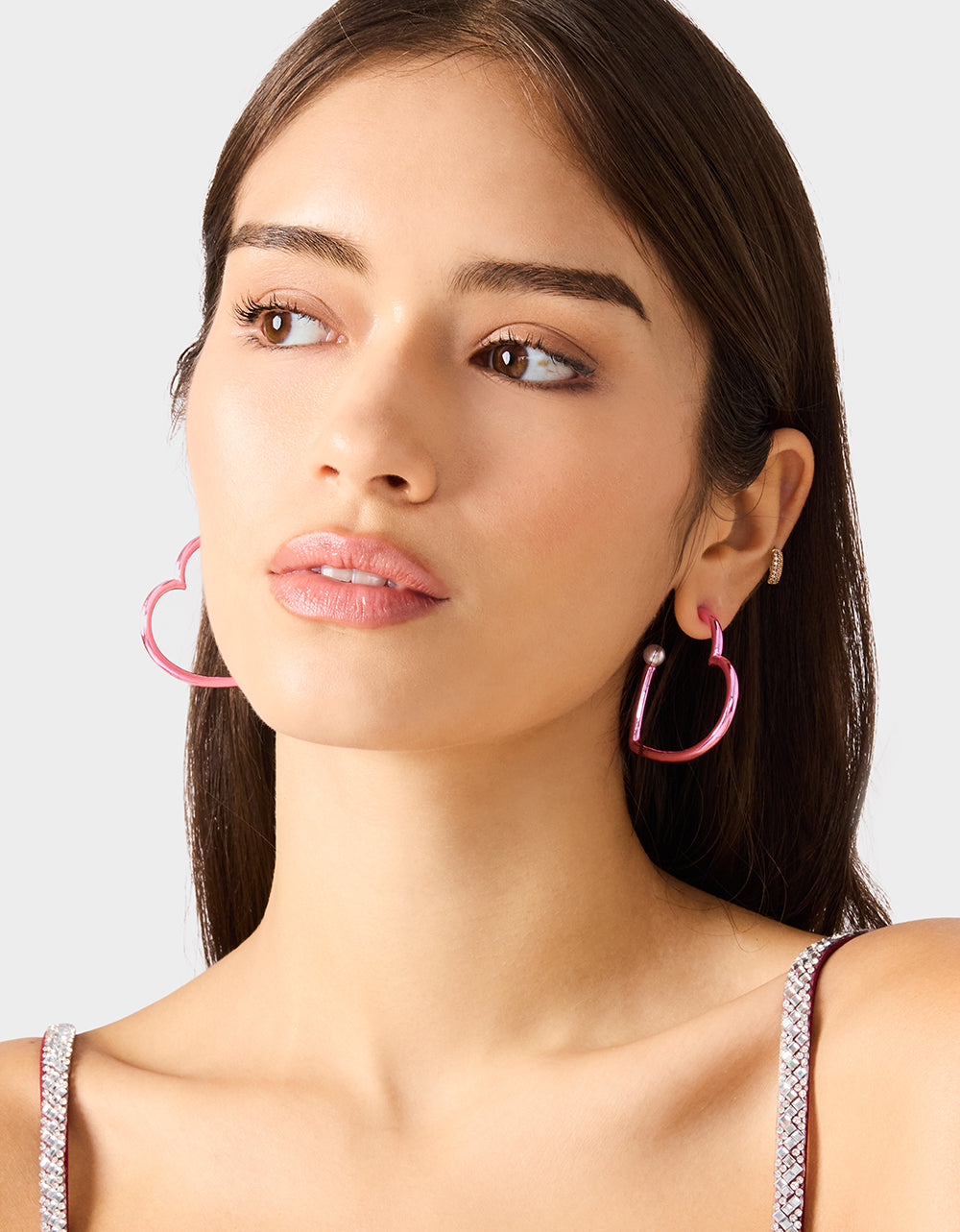 Betsey Johnson Exclusive - HEART HOOP EARRINGS PINK/WHITE Women's Valentine's Day Heart Hoop Earrings