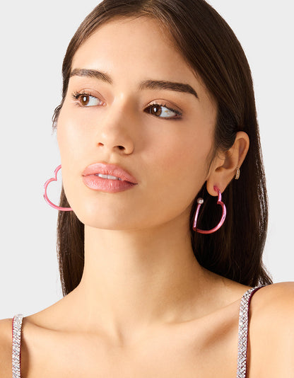 Betsey Johnson Exclusive - HEART HOOP EARRINGS PINK/WHITE Women's Valentine's Day Heart Hoop Earrings