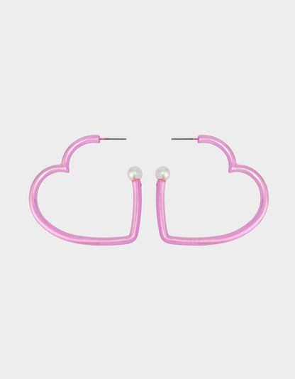 Betsey Johnson Exclusive - HEART HOOP EARRINGS PINK/WHITE Women's Valentine's Day Heart Hoop Earrings