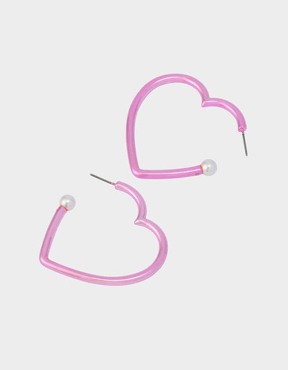 Betsey Johnson Exclusive - HEART HOOP EARRINGS PINK/WHITE Women's Valentine's Day Heart Hoop Earrings