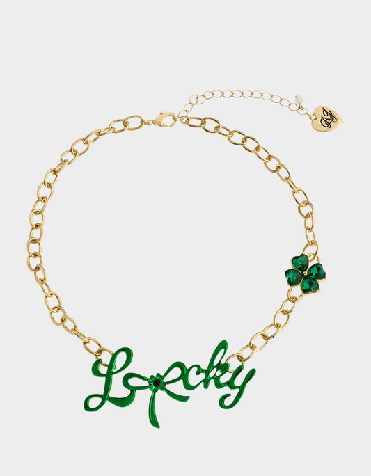 Betsey Johnson Trending - LUCKY FRONTAL NECKLACE GREEN Women's St. Patrick's Day Bib Necklace