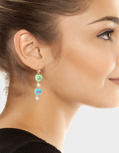 Betsey Johnson Customer Favorite - SWEETHEART LINEAR EARRINGS MULTI Women's Valentine's Day Candy Hearts Earrings