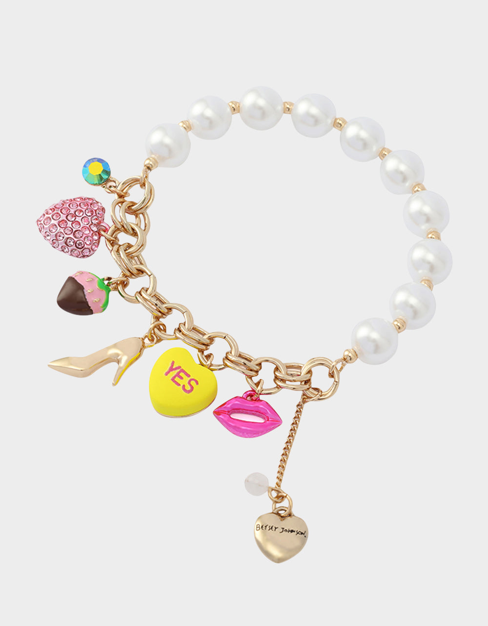 Betsey Johnson New - SWEETHEART CHARM STRETCH BRACELET PEARL Women's Valentine's Day Stretch Charm Pearl Bracelet